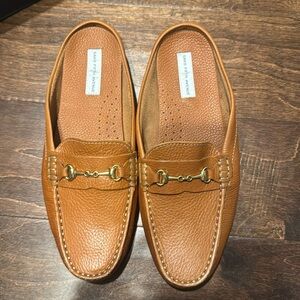 Tan Leather Loafer Mules